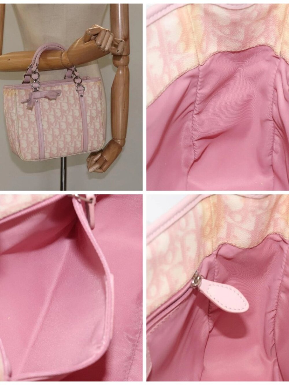 Christian Dior Trotter Canvas Romantic Chain Bag PVC Pink Silver - Picture 16 of 16
